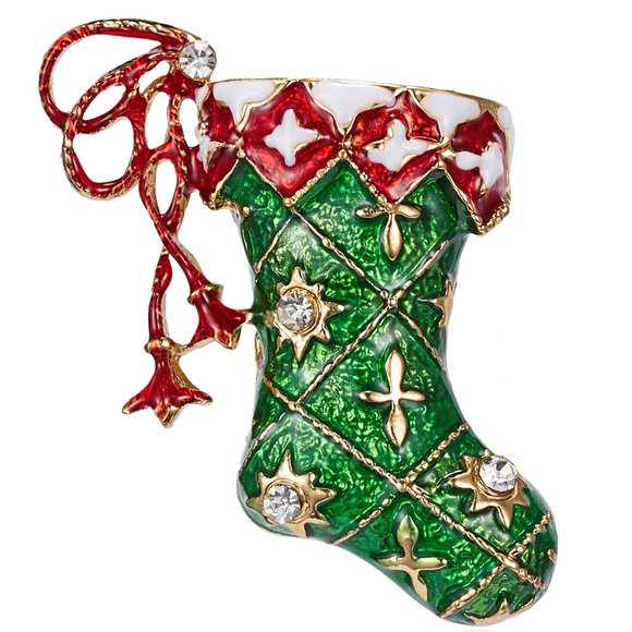 Bergamo Jewelry - Christmas Stocking Brooch Pendant Enamel & Crystal